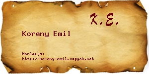 Koreny Emil névjegykártya
